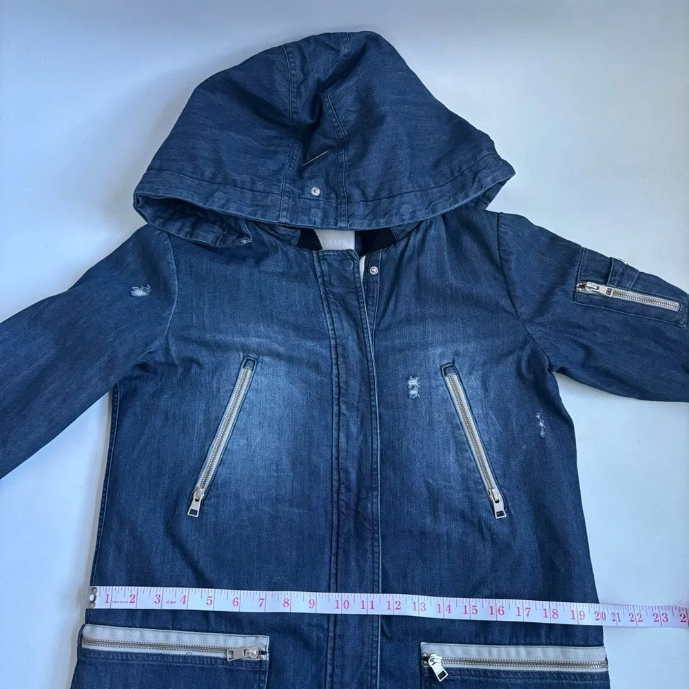 Soia & Kyo Reese Hooded Coat Jacket Blue Denim Coat Size XXS/2 Can Fits to Small - Picture 17 of 17
